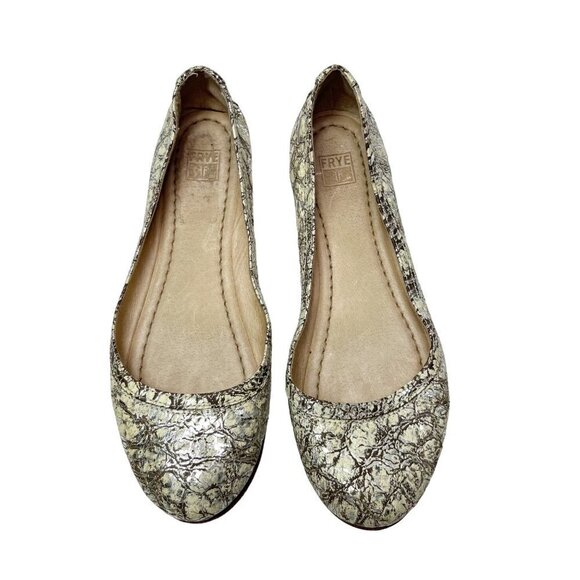 Frye Carson Ballet Leather ballerina Flats Size 7 Cream Silver pattern - Picture 1 of 8